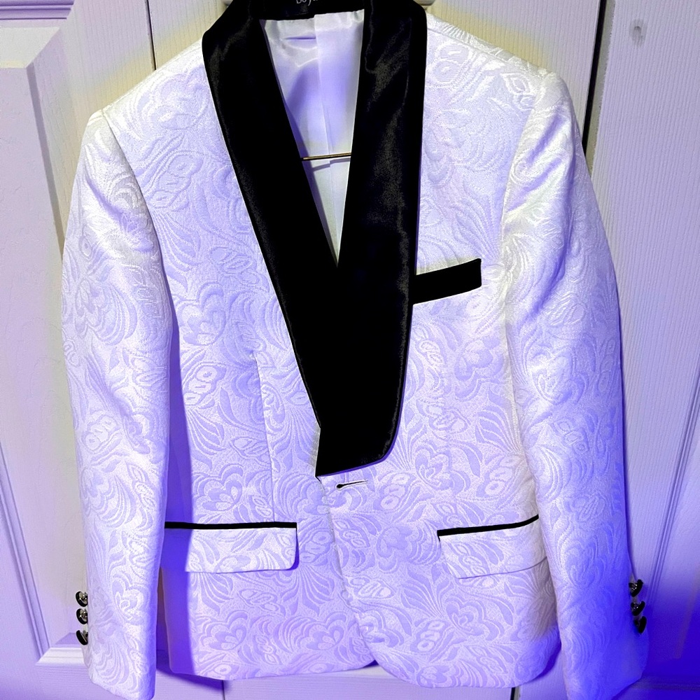 White with black trim boys formal blazer